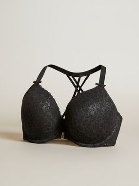 Cacique Lane Bryant Black Strappy Animal Print Push-Up Bra